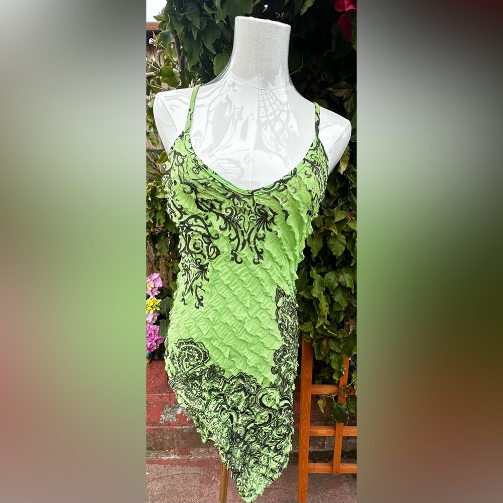 Lime Green Lace-Trimmed Camisole Dress